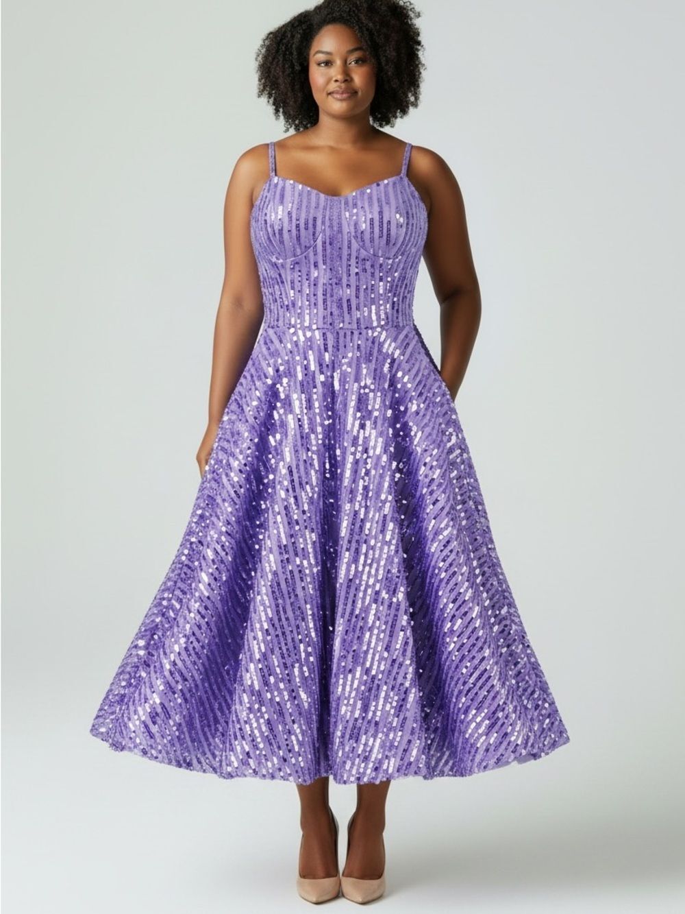 Eloquii Bustier Flare Sequin Dress Midi Periwinkle Blue Purple 18 - Picture 2 of 13